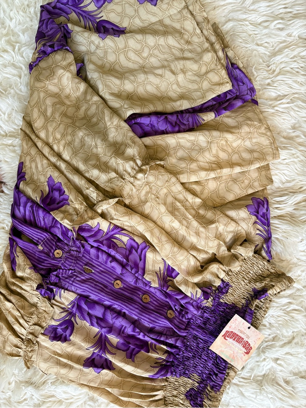 Kantha Bae NWT Beige & Purple Floral Maxi Skirt 🌙💜